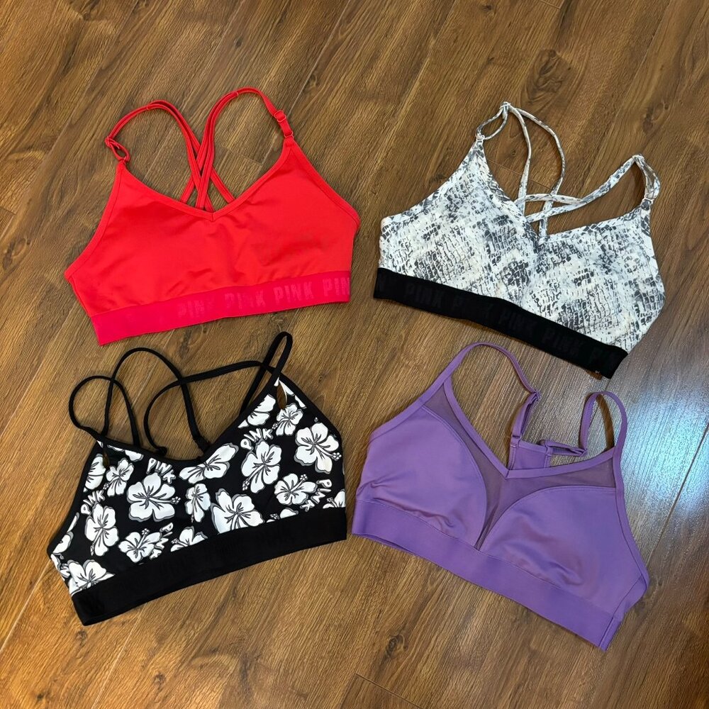 Bundle of 4 Pink Sport by Victoria's Secret Lightly Lined Sports Bras M